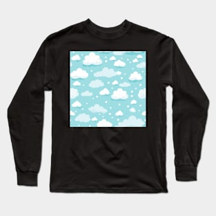 Pastel Blue Clouds Pattern Long Sleeve T-Shirt